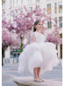 White Pearl Ruffles Tulle Luxury Flower Girl Dress